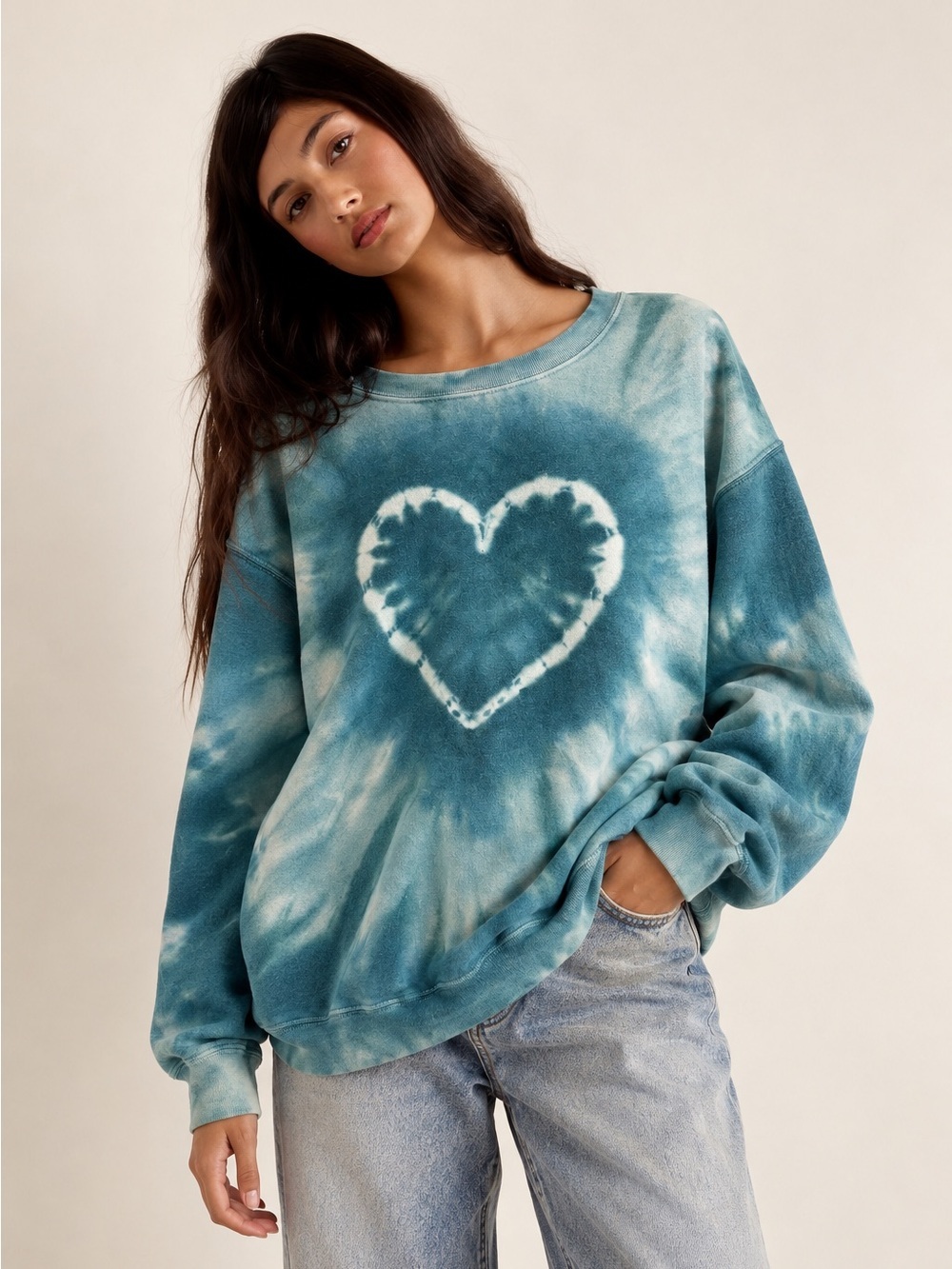 Urban Outfitters Urban Renewal Heart Tie Dye Sweatshirt Teal One Size